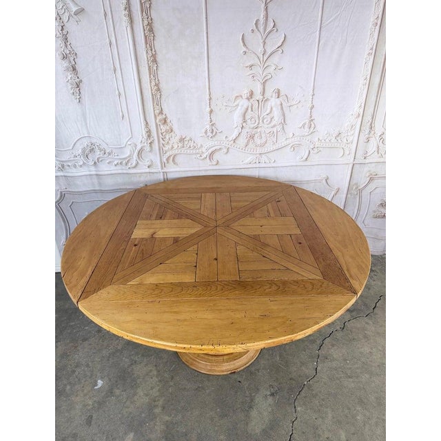 French Provincial Parquetry Drop-Leaf Pedestal Dining Table For Sale - Image 4 of 14