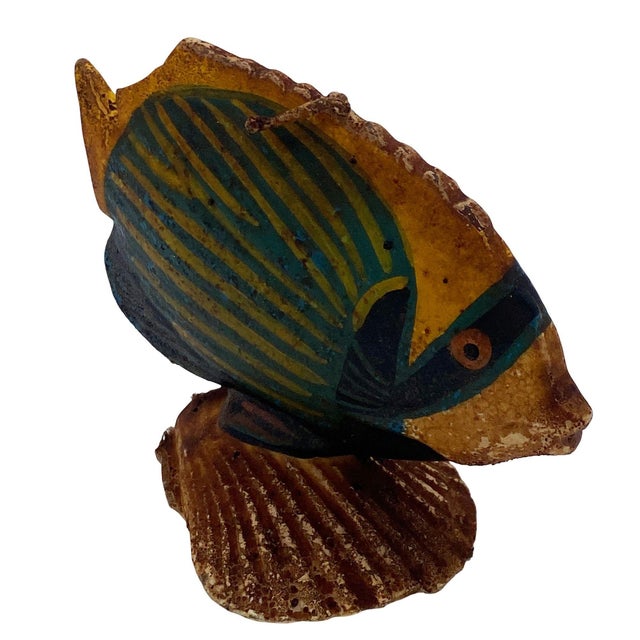 Pair of rare Art Deco era handmade butterfly angel saltwater fish sculpture candle. Each features a colorful Angel Fish on...