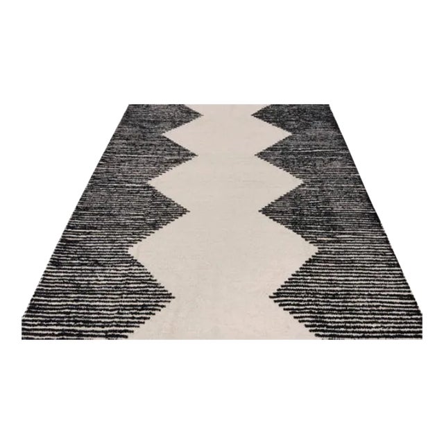 2020s Black Natural Cotton Handwoven Boho Rug 10x14Ft. For Sale