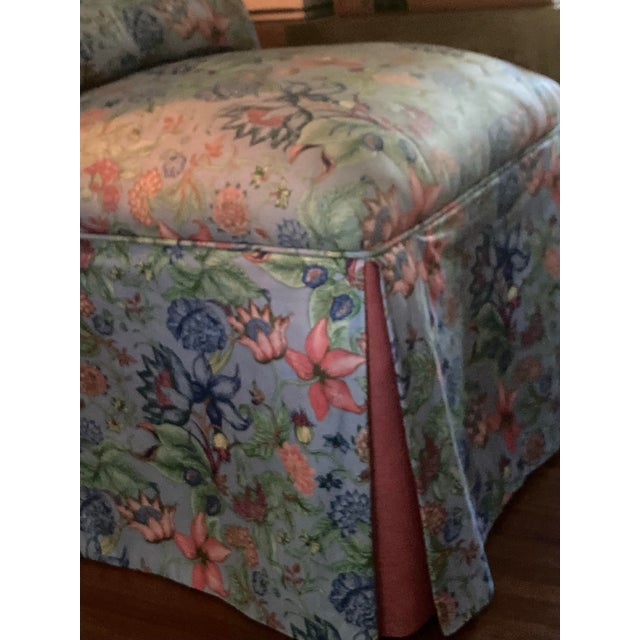 1990s Vintage Upholstered Regency Slipper Chair in Elegant Pip Studio Floral Blue and Salmon Chintz For Sale - Image 5 of 8