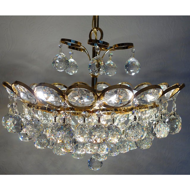 Brass and Rainbow Lead Crystal 8-Light Chandelier from Palwa, 1960s For Sale - Image 9 of 12