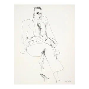 Seated Man Portrait Drawing Late 1950's Ink