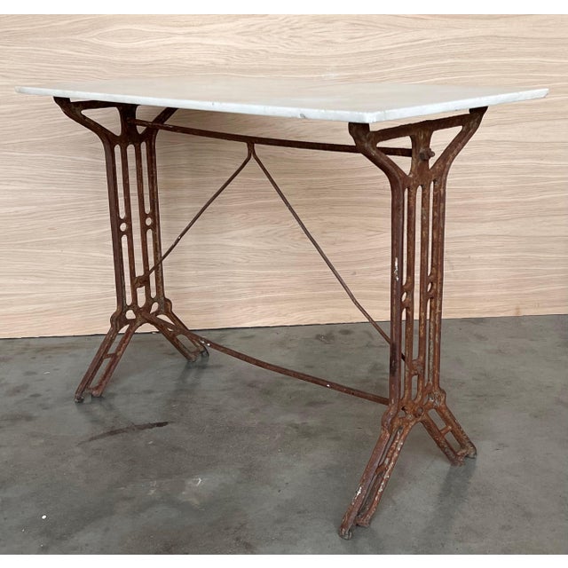 Early 20th Century French Solid Cast Iron French Scrolling Bistro Table with Marble Top For Sale - Image 4 of 18
