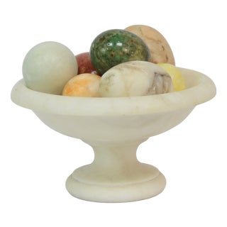 Alabaster Fruit Bowl with Decorative Eggs, 1970s For Sale