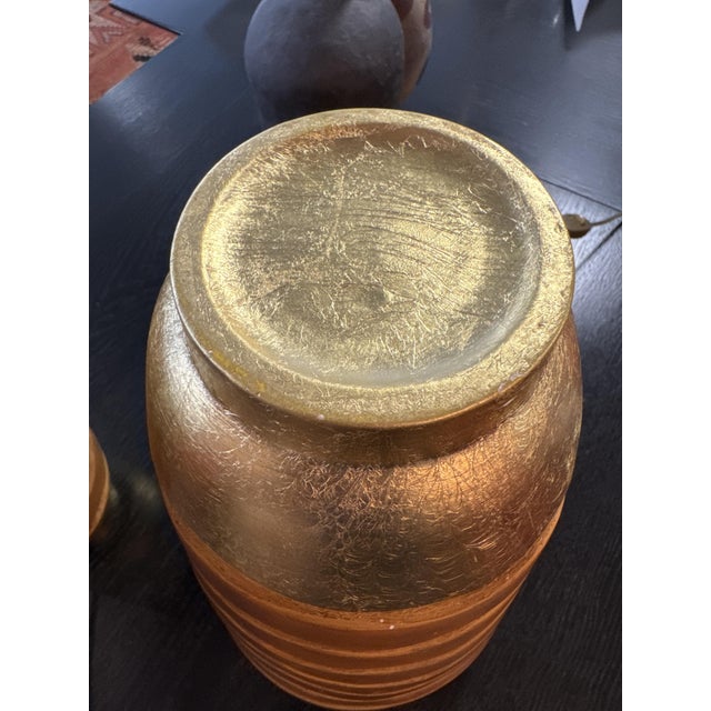 Ceramic Large Ceramic and Gold Leaf Table Lamps, Set of 2 For Sale - Image 7 of 7