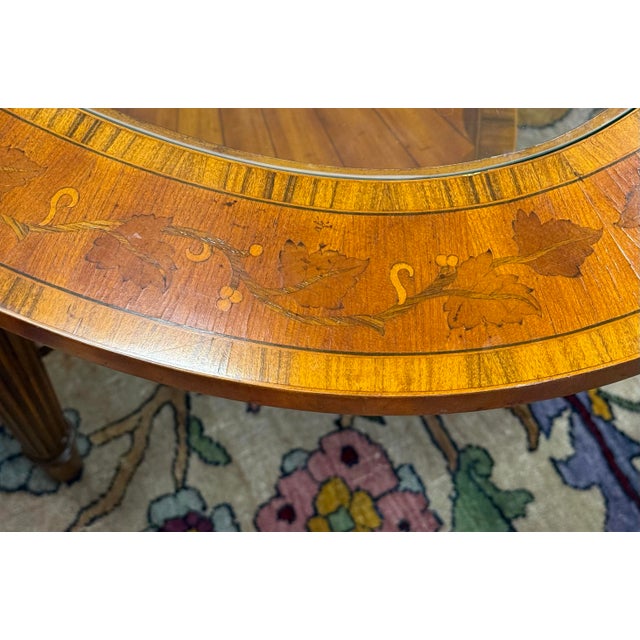 Maitland Smith Marquetry and Glass Oval Coffee Table For Sale - Image 9 of 11