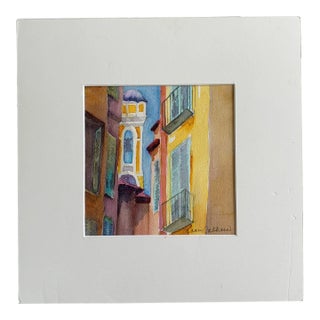 Late 20th Century Signed Watercolor Painting of an Alley Scene For Sale