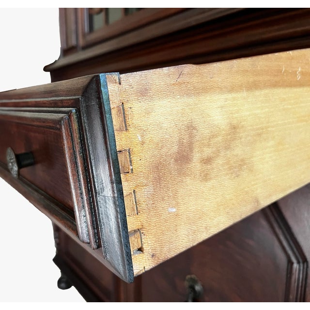 Wood 1940's Jacobean Style China Cabinet. For Sale - Image 7 of 8