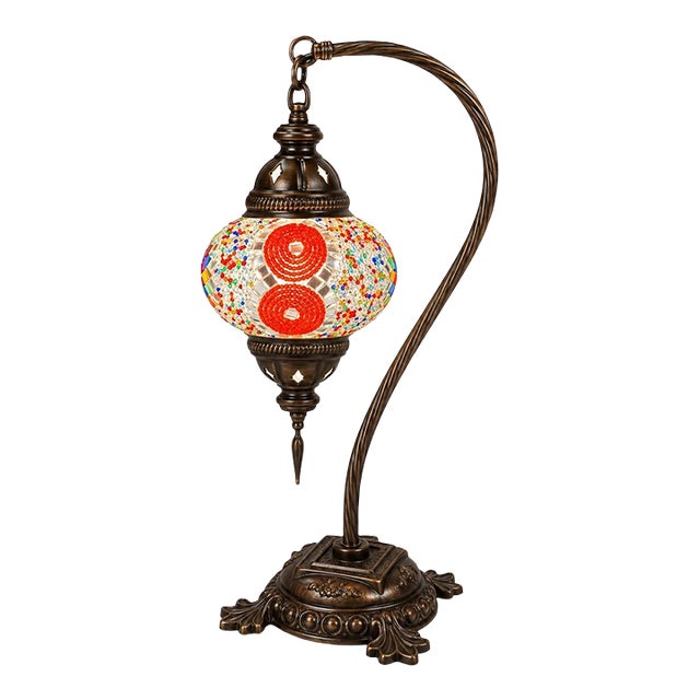 Turkish Mosaic Glass Table Lamp | Multicolor Handmade Glass & Ornate Bronze Base For Sale