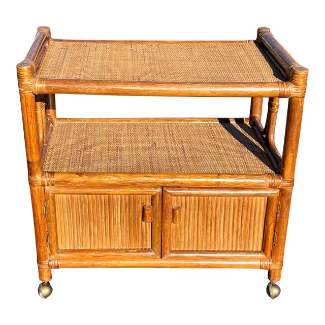 Boho Chic Rattan and Wicker Bar Cart For Sale