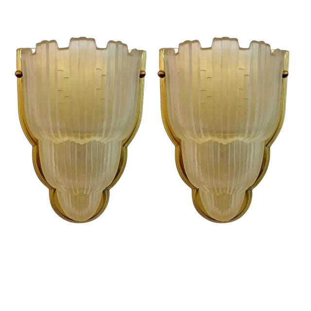 French Art Deco Waterfall Wall Sconces Signed by Sabino - A Pair For Sale