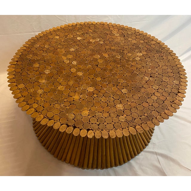 John McGuire Organic Modern McGuire Bamboo & Rattan Round Coffee Table, Sculptural Bamboo For Sale - Image 4 of 10