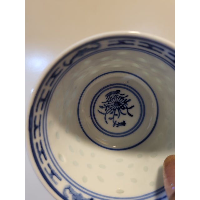 White 1980s Chinese Floral Porcelain Translucent Rice Grain - Set of 5 For Sale - Image 8 of 15