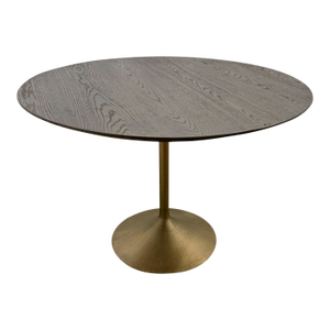 Rh Aero Bistro Table — 42" Round Brown Oak Top | Antiqued Brass Pedestal Base