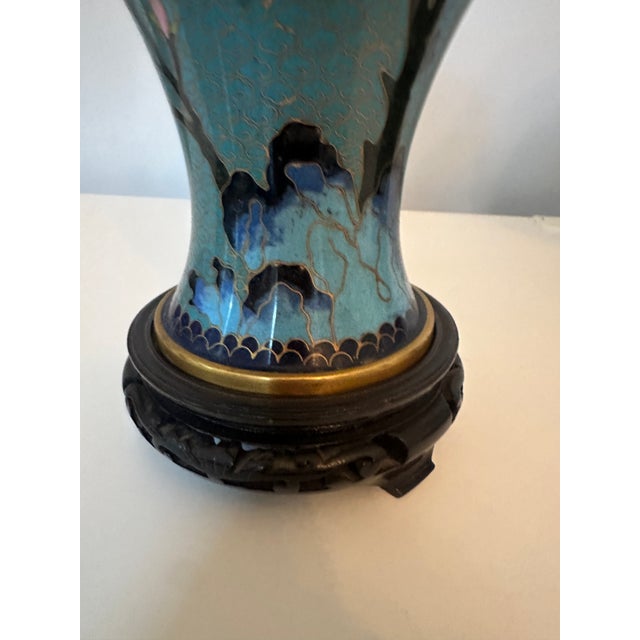 1920s 1920s Pair of Cloisonné Vases With Carved Bases For Sale - Image 5 of 9