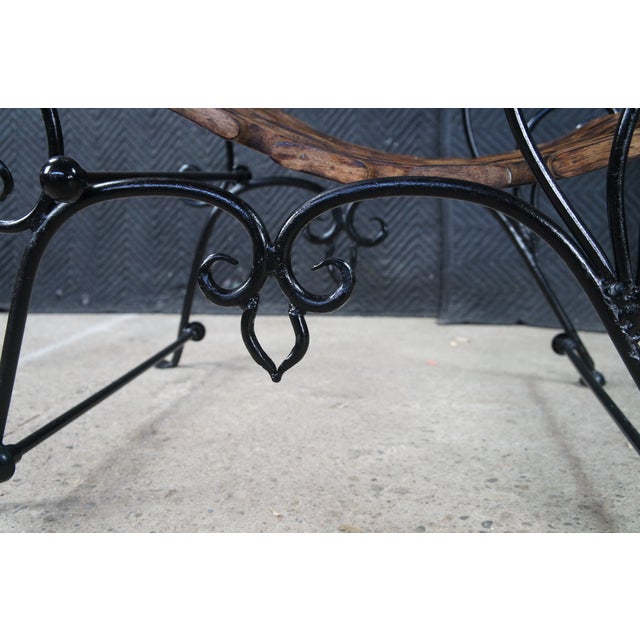 Wood Vintage Omani Scrolled Wrought Iron Teak Saddle Seat Lounge Armchair For Sale - Image 7 of 13