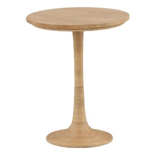 Travertine & Cane Round Side Table For Sale