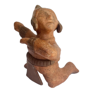 1980s Mexican Folk Art Aztecan Mayan Pre-Columbian Style Dancing Man Pottery Statue