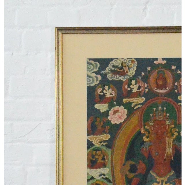 Indian Ceremonial Hindu Deity Hand-Painted on Canvas in Gilded Frame For Sale - Image 4 of 8