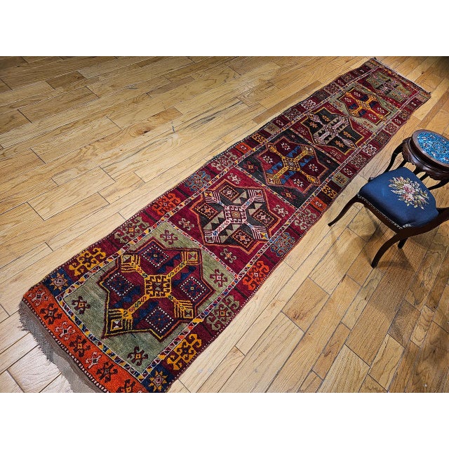 Early 20th Century Turkish Oushak Runner, Hand-Knotted Wool, Geometric Pattern, 3x16 For Sale In Chicago - Image 6 of 16
