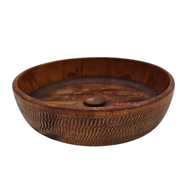 Japanese Carved Wooden Nut Bowl With Torii Temple Motif, 8" For Sale In San Francisco - Image 6 of 7