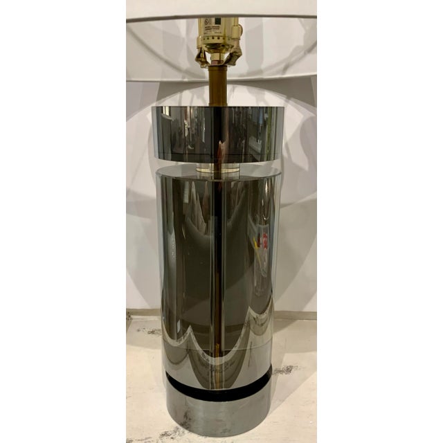 Original Retail $1150, stylish Arteriors Smoke Crystal Gerlich Table Lamp, white shade, showroom floor sample