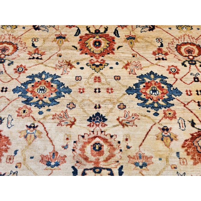 Vintage Persian Mahal Sultanabad Rug, Hand-Knotted Wool, Geometric Pattern, 9x12, Ivory & Blue For Sale - Image 15 of 18