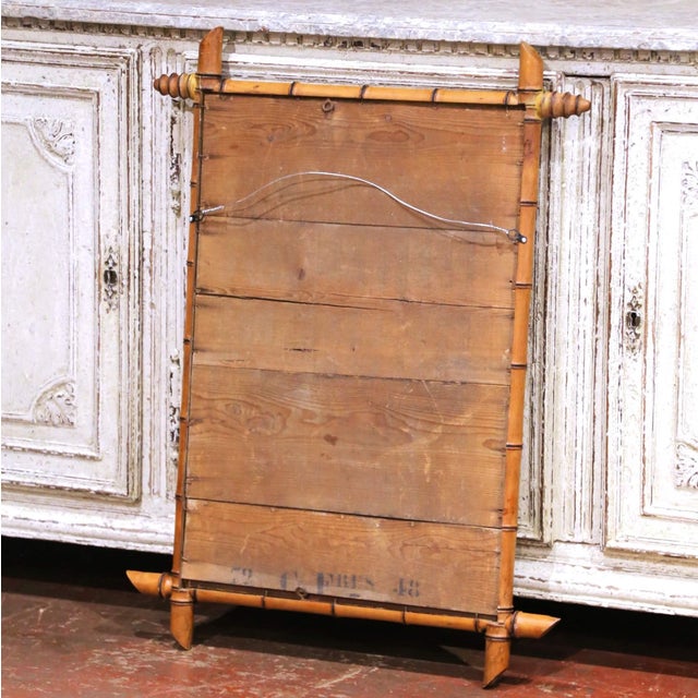 Early 20th Century French Faux Bamboo Walnut Wall Mirror For Sale In Dallas - Image 6 of 6