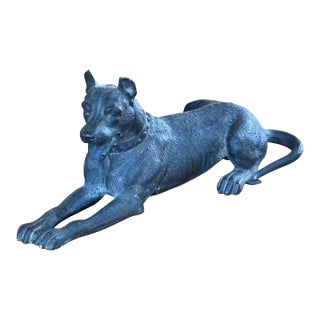 19th Century Austrian Bronze Recumbent Dog With Studded Collar For Sale