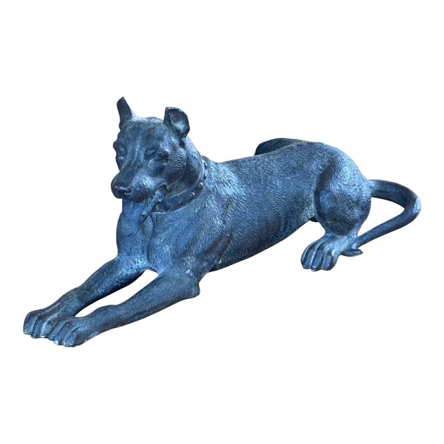 19th Century Austrian Bronze Recumbent Dog With Studded Collar For Sale