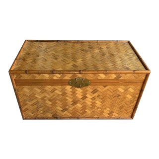 Vintage Hollywood Regency Bamboo Trunk For Sale