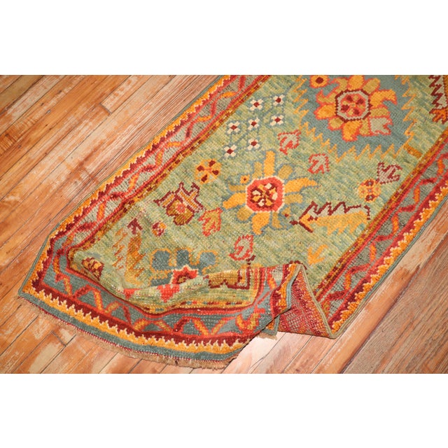 Textile Zabihi Collection Bright Green Antique Colorful Oushak Runner - 2'6" x 15'1" For Sale - Image 7 of 8