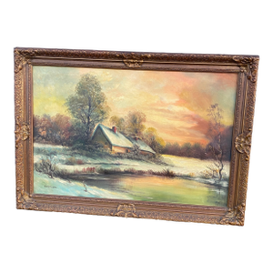 1900s American Artist Charles-Louis Van Richmond (1888-1969), Who Signed His Work "Vanrich” Winter Scene Oil Painting