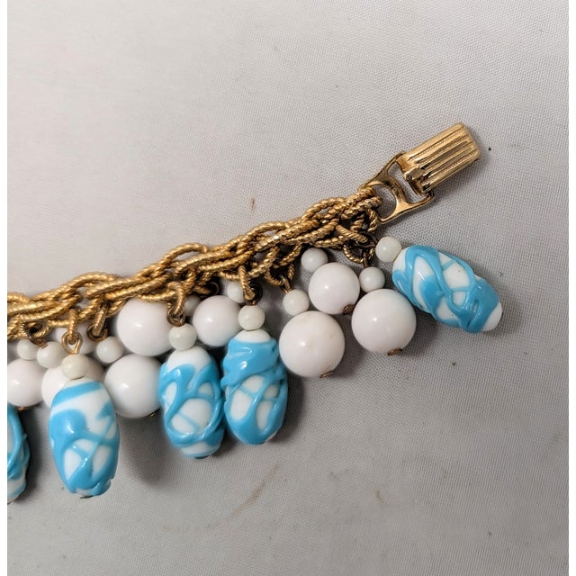 Vintage Napier Book Piece Goldtone Blue & Turquoise Art Glass Charm Bracelet, 1967 For Sale - Image 9 of 15
