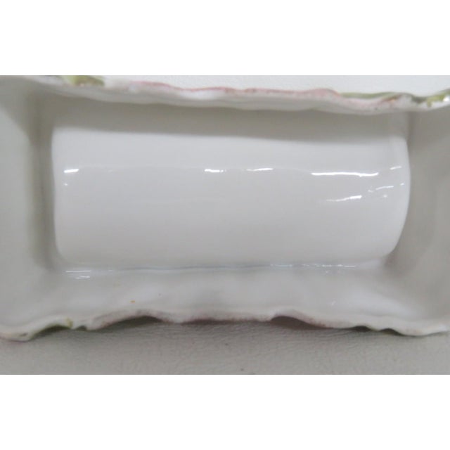 Lidded Porcelain Trinket Match Box Hand Painted Floral Motif Ruffled Edge 5187b For Sale - Image 11 of 11
