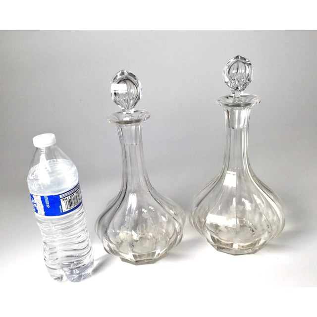 Early 20th Century Panel Cut & Engraved Decanters - A Pair For Sale - Image 9 of 10