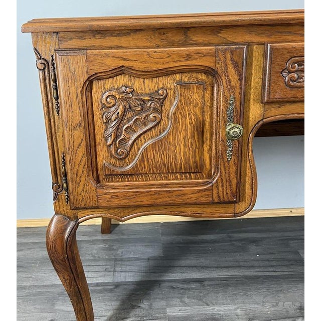 Vintage French Louis XIV Carved Oak Sideboard For Sale - Image 4 of 12