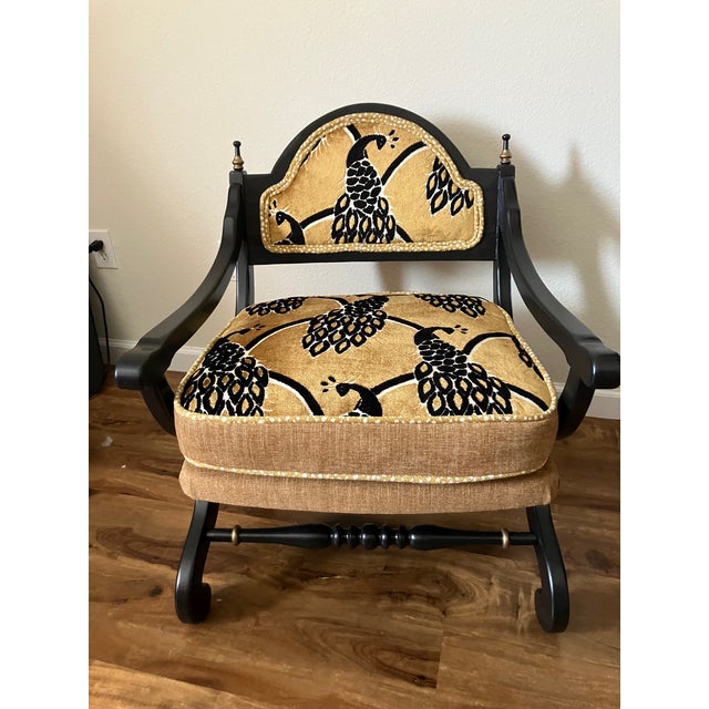 Vintage Hollywood Regency Lounge Chair – Gold & Black Designer Upholstery For Sale - Image 9 of 16