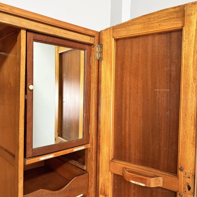 Italian Art Deco Style Wooden Wardrobe with Mirror and Shelves, 1930s For Sale - Image 17 of 18