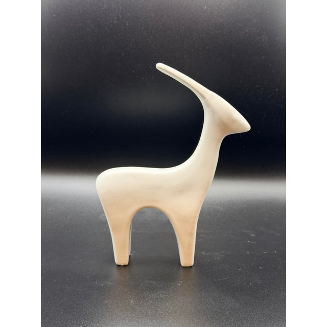 Contemporary Minimalist Matte White Antelope Sculpture – Modern Ceramic Decorative Object For Sale - Image 3 of 5