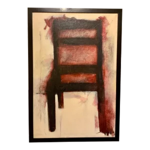 Vintage Red Abstract Study of a Chair Oil on Canvas Painting by Lane Cooper