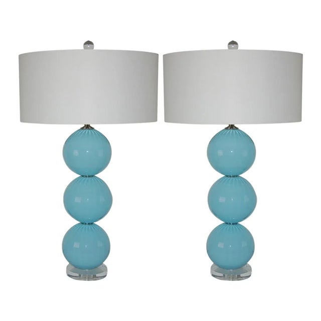 Joe Cariati Glass Lamps Blue For Sale - Image 10 of 11
