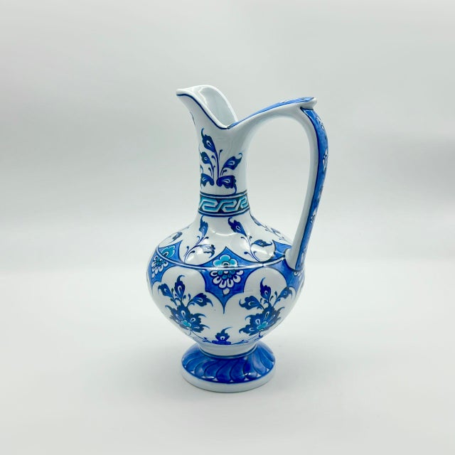 Ceramic Handmade Ceramic Pitcher (20cm) – Blue and White Pattern – Lion’s Mouth Vase For Sale - Image 7 of 10