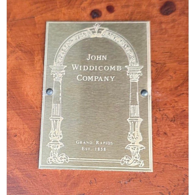 John Widdicomb Pair of Mid 20th Century John Widdicomb Neoclassical Figured Burlwood Side Tables With Brass Galleries and Bronze Ram's Head Mounts For Sale - Image 4 of 13