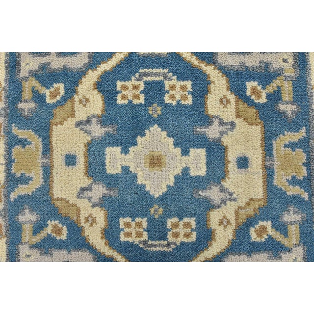 Blue Oushak Runner 2’7” X 10′ Blue Wool Tribal Hand-Knotted Oriental Rug For Sale - Image 8 of 13