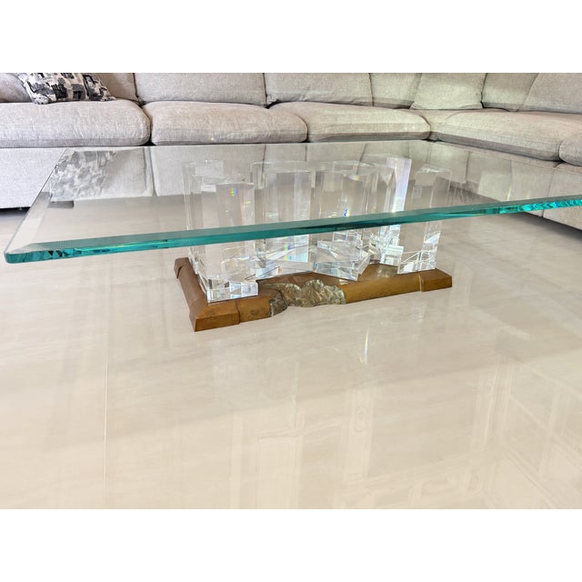 Signed Jeffrey Bigelow Lucite & Bronze Coffee Table, C. 1992 For Sale - Image 12 of 12