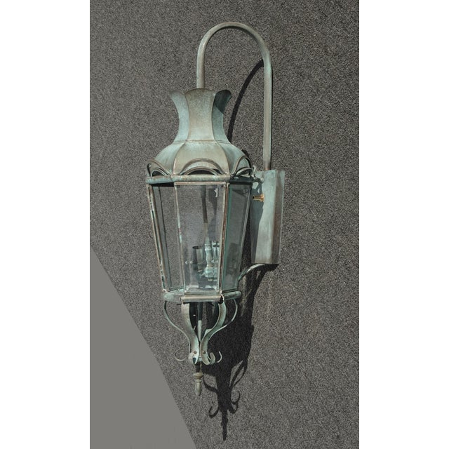 Modern Vintage New Outdoor Wall Light Fixture Green Sconce Lantern Style For Sale - Image 3 of 11