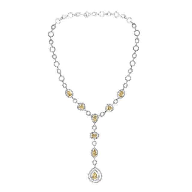 8 Yellow Solitaire Diamond and White Diamond Necklace 18 Karat White Gold For Sale - Image 18 of 18