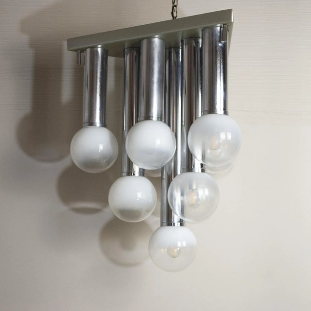 Pendant Chandelier With Lights in Satin Glass, Italy, 1970s For Sale - Image 8 of 17