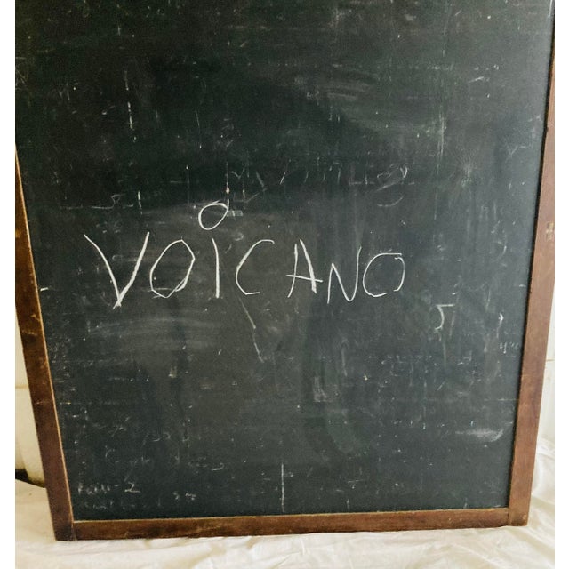 American Early 20th Century Schoolroom Black Slate Chalkboard Double Sided Trimmed in Brown Oak With Two Screw Hangers For Sale - Image 3 of 10